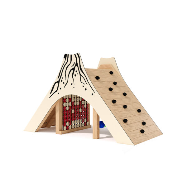 Playground Equipment NZ | Volcano Climbing Hut with Sensory Panels showing the internal Pixel Panel