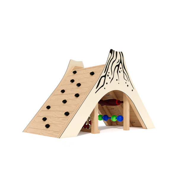 Playground Equipment NZ | Volcano Climbing Hut with Sensory Panels showing the internal Abacus & Fidget Spinner Combo