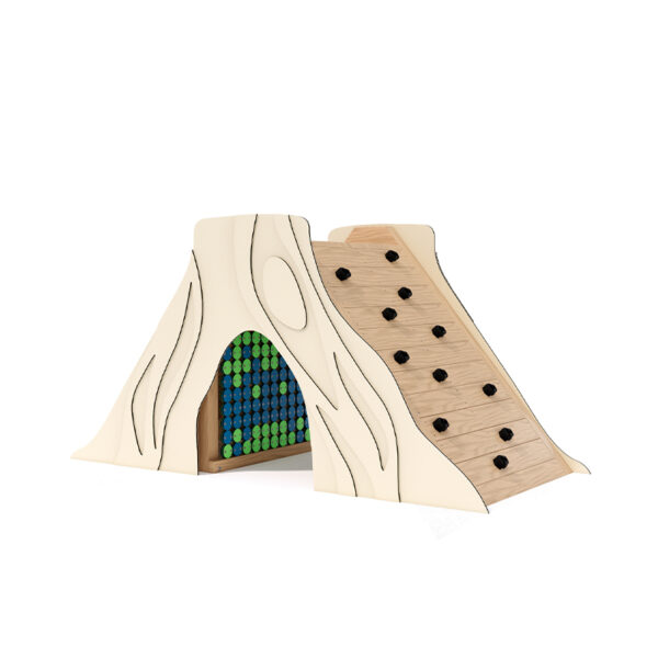 Playground Equipment NZ | Tree Stump Climbing Hut with Sensory Panels showing the internal Pixel Panel