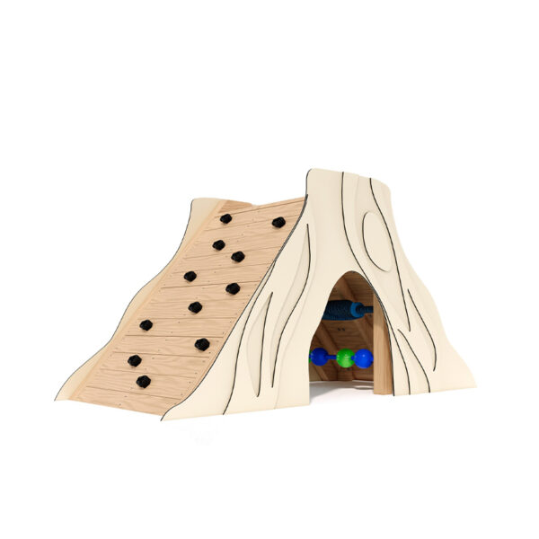 Playground Equipment NZ | Tree Stump Climbing Hut with Sensory Panels showing the internal Abacus & Fidget Spinner Combo