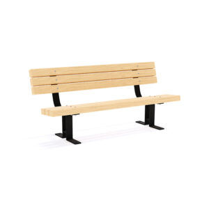 The Kingswood bench, perfect for any park or public space in New Zealand. The design includes a full backrest and seat made of natural timber, with a heavy-duty, steel base for long-lasting performance. Available from Park Supplies & Playgrounds